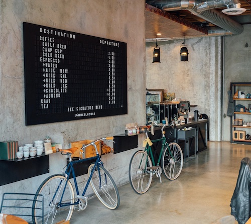 Making pour-over coffee at our shop.